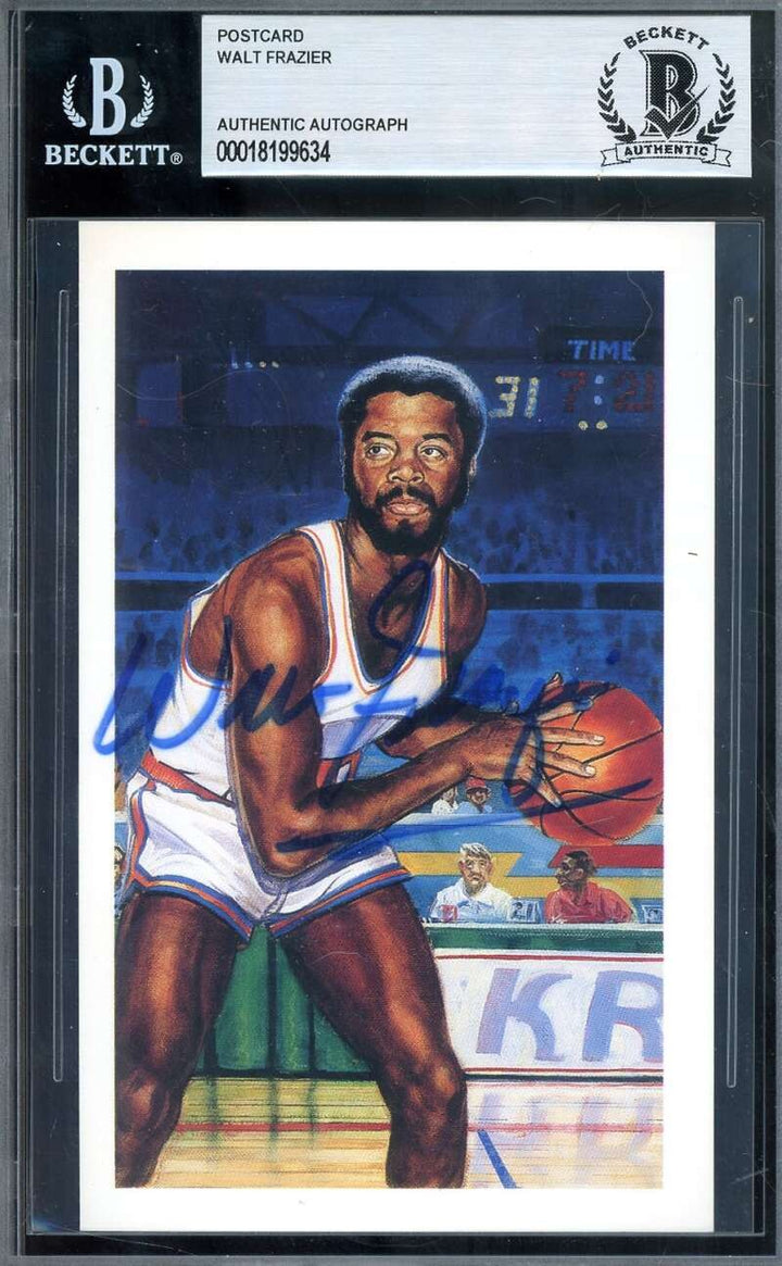 Walt Frazier Beckett BAS Signed 1992 Ron Lewis HOF Postcard Autograph
