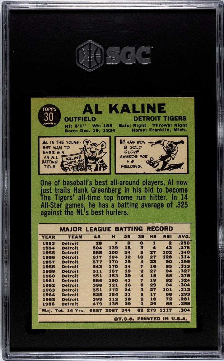 Al Kaline 1967 Topps Card #30 Tigers - SGC Slabbed Authentic (Evidence Trimming)