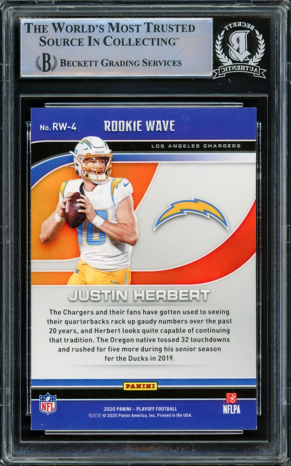 Justin Herbert Signed 2020 Panini Playoff RC Wave RC #RW-4 Chargers Beckett