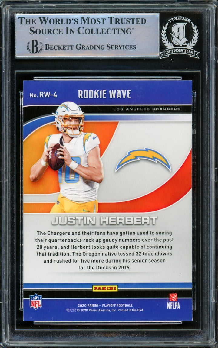 Justin Herbert Signed 2020 Panini Playoff RC Wave RC #RW-4 Chargers Beckett