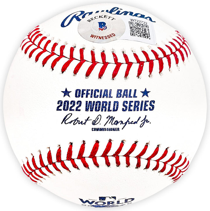 Rafael Montero Signed 2022 WS Logo MLB Baseball Astros Beckett Wit