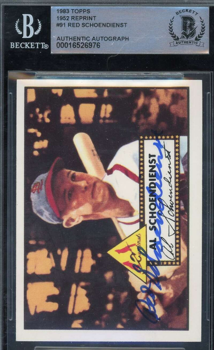 Red Schoendienst Beckett BAS Signed 1952 Topps 1983 Reprint Autograph
