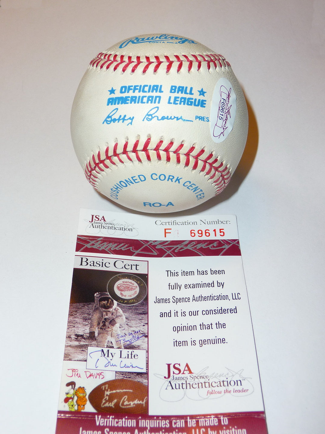 ROLLIE FINGERS SIGNED BOBBY BROWN OFFICIAL AL BASEBALL A's PADRES BREWERS AUTO