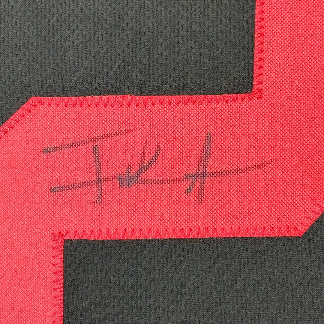 Framed Autographed/Signed Frank Gore 35x39 San Francisco Black Jersey COA
