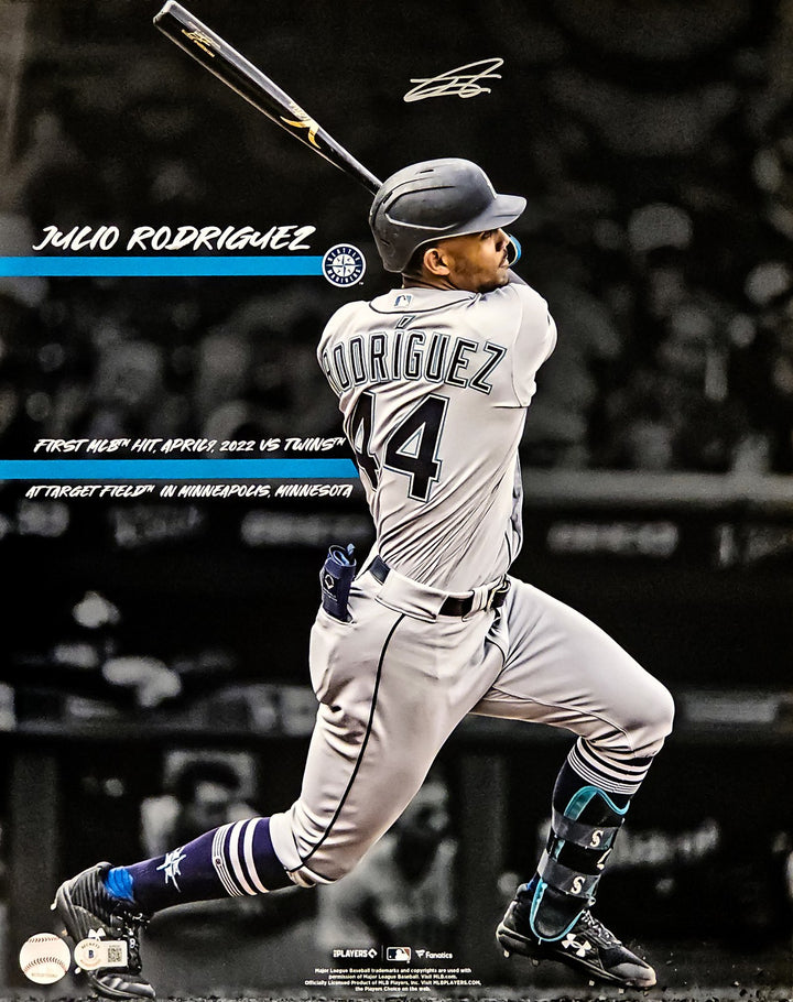 Julio Rodriguez Signed Framed 16x20 Photo Mariners 1st Hit Beckett BAS QR