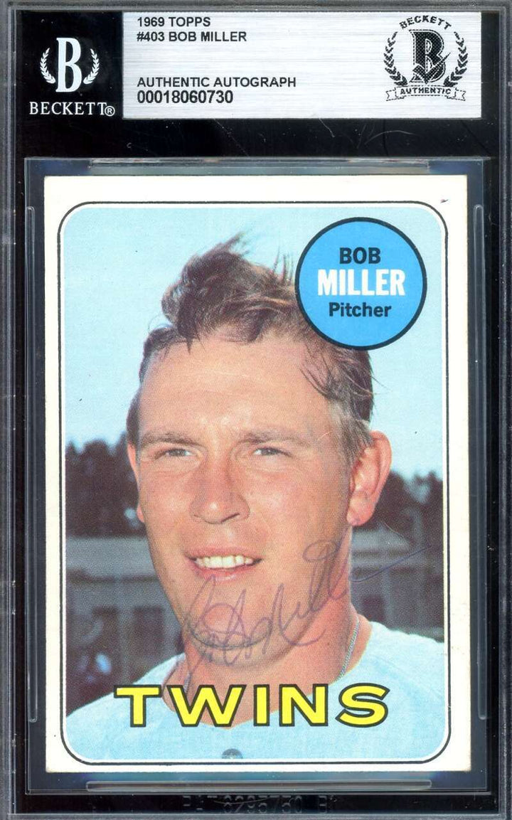 Bob Miller Beckett BAS Signed 1969 Topps Autograph Twins