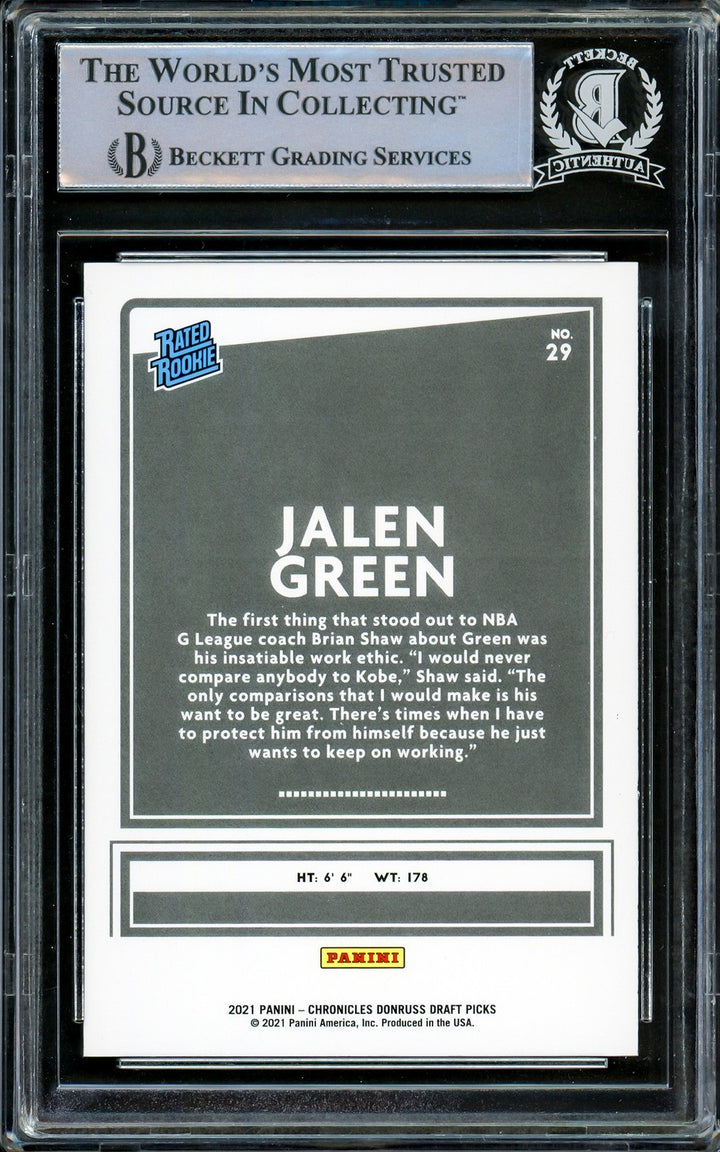 Jalen Green Signed 2021-22 Donruss Rated RC 29 Houston Rockets Beckett