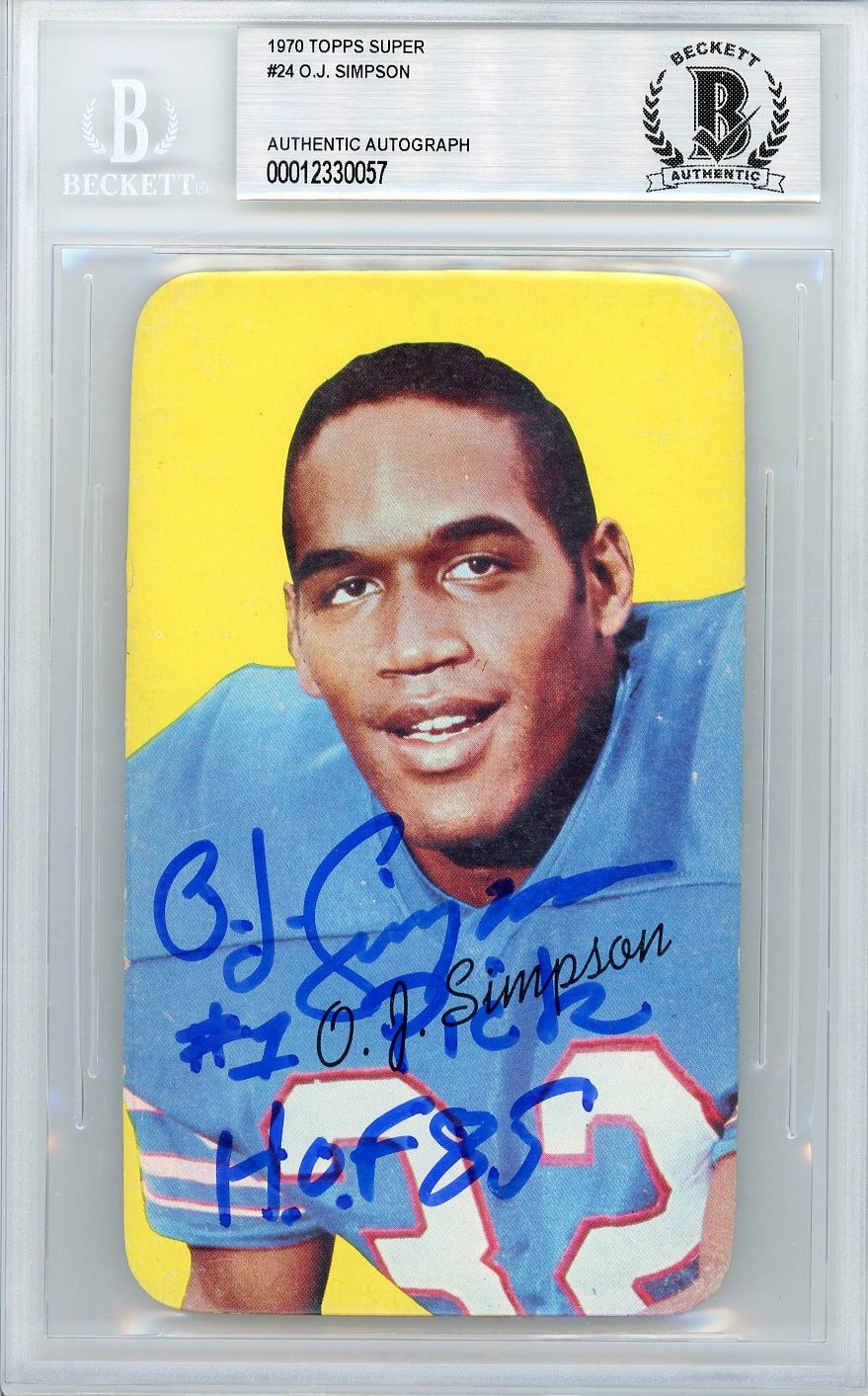 1970 Topps Super O.J. Simpson Signed Rookie Card #24 Inscribed #1 Pick BAS RC
