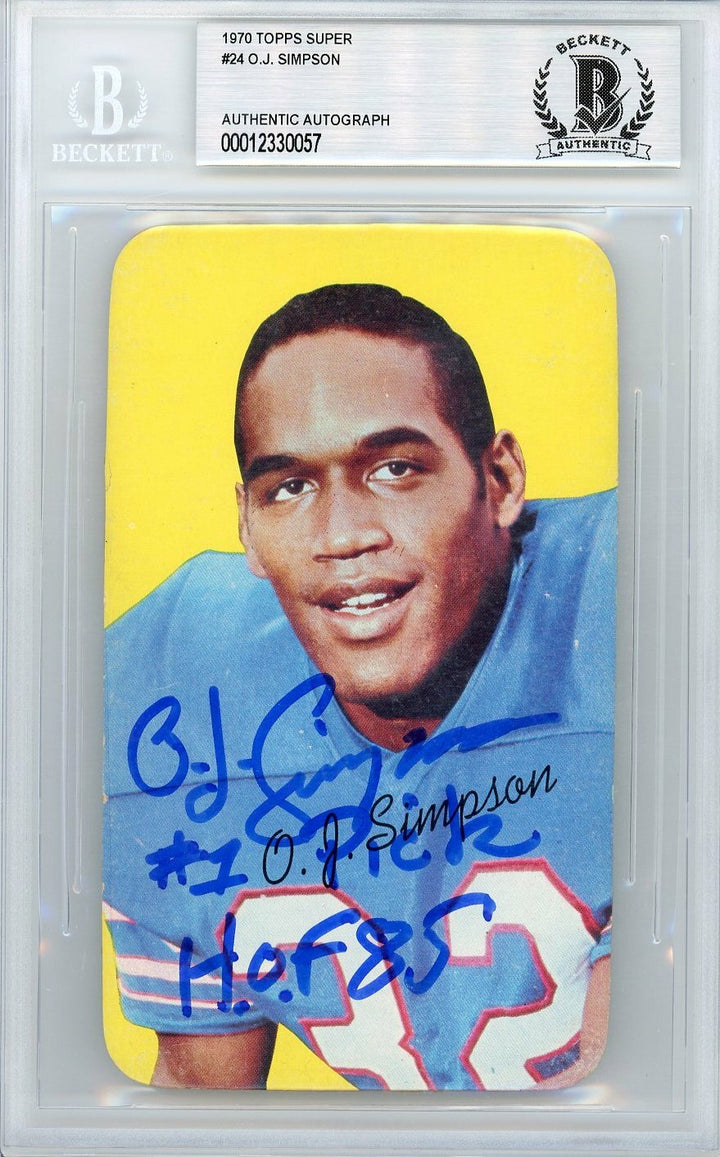 1970 Topps Super O.J. Simpson Signed Rookie Card #24 Inscribed #1 Pick BAS RC