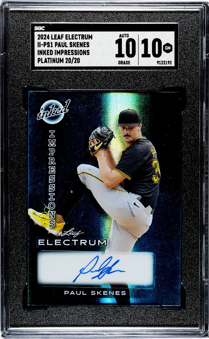 Paul Skenes signed 2024 Leaf Electrum Inked Impressions Platinum /20- SGC 10/10