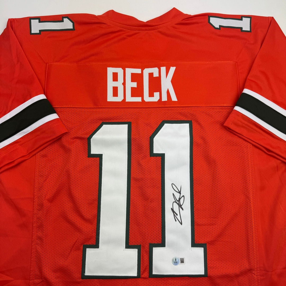 Autographed/Signed Carson Beck Miami Orange College Football Jersey Beckett COA