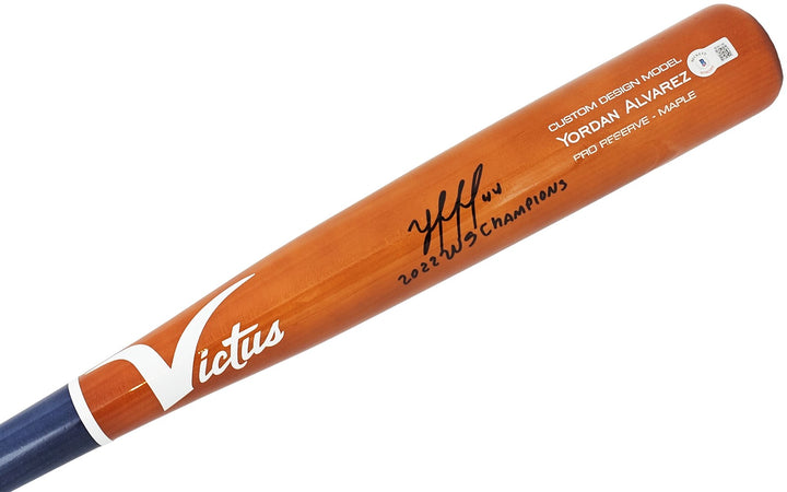 Yordan Alvarez Auto Orange Blue Victus Player Model Bat Astros 22 WS Champ BAS
