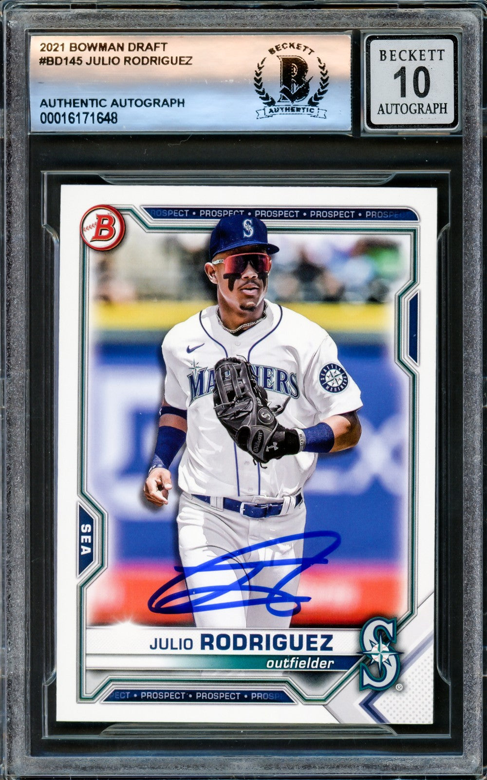 Julio Rodriguez Autographed 2021 Bowman Draft RC Gem 10 Auto Beckett