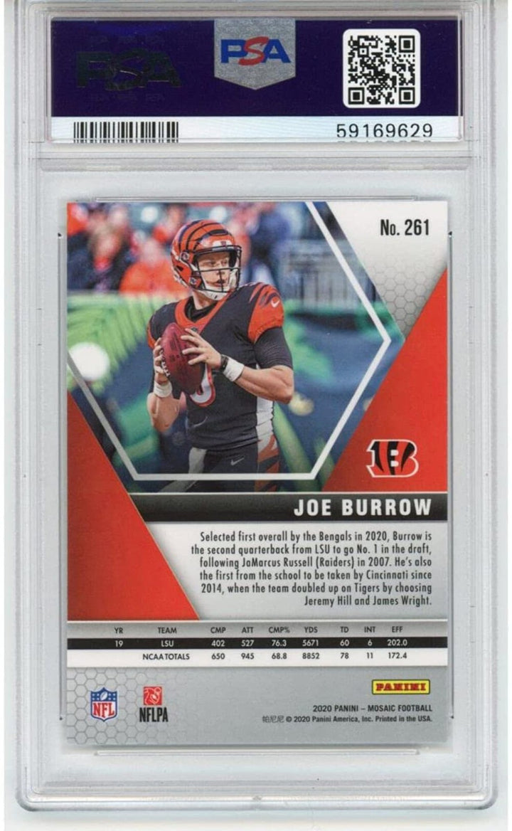 Graded 2020 Panini Mosaic JOE BURROW #261 Rookie Football Card PSA 10 Gem Mint