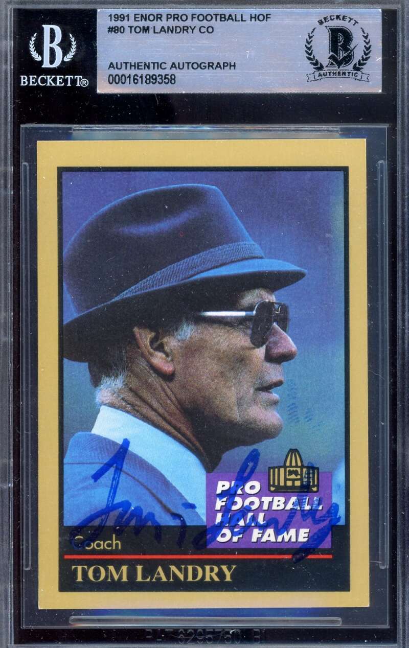 Tom Landry Beckett BAS Signed 1991 Enor HOF Autograph