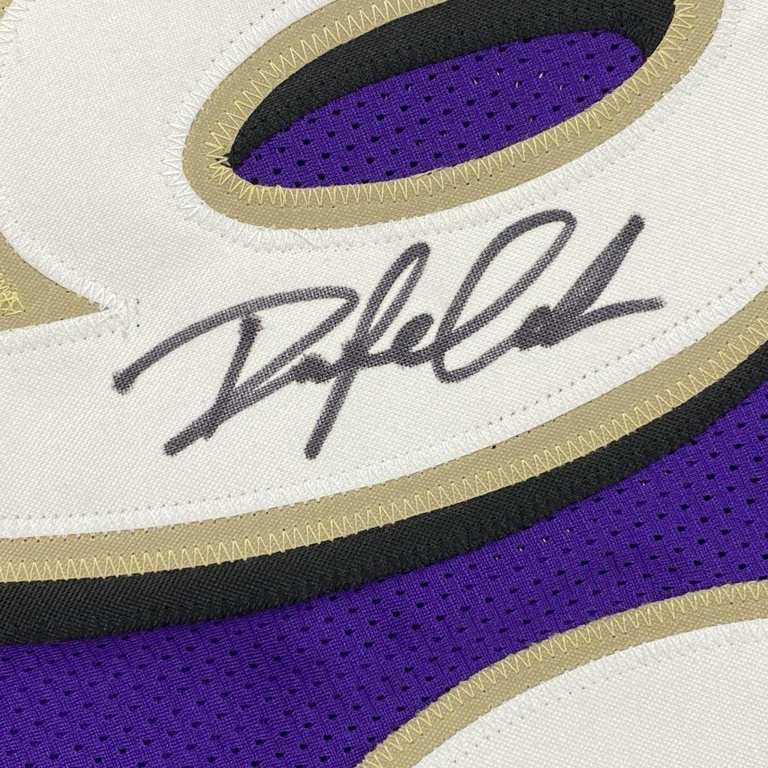 FRAMED Autographed/Signed ODAFE OWEH 35x39 Purple Football Jersey JSA COA