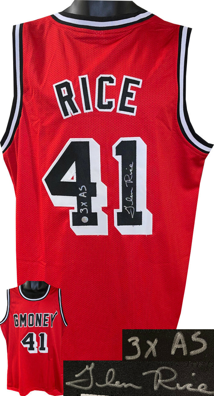 Glen Rice signed Miami GMoney Red Custom Stitched Pro Jersey w/ 3X AS Insc - AWM