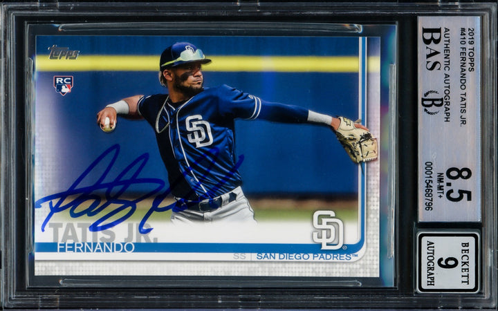Fernando Tatis Jr. Signed 2019 Topps RC 410 Padres BGS 8.5 Auto Mint 9 Beckett