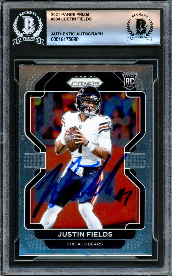 Justin Fields Autographed Signed 2021 Panini Prizm RC 334 Chicago Bears Beckett