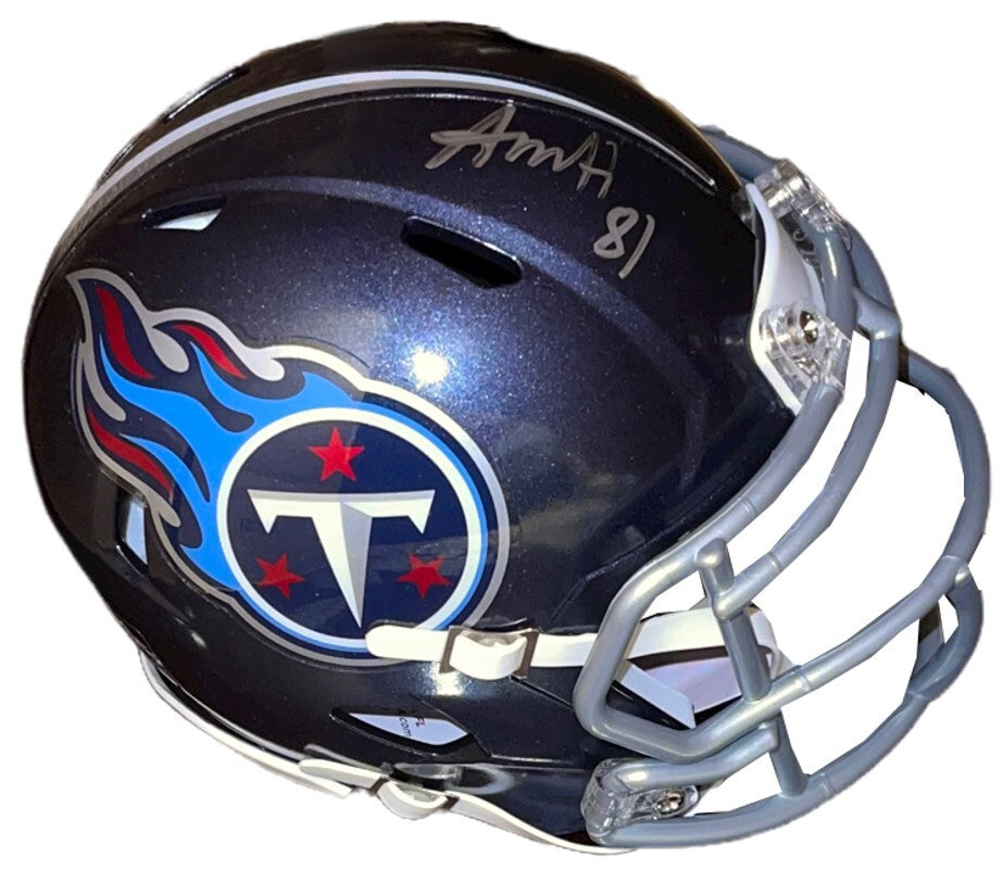 Austin Hooper signed Tennessee Titans Riddell Speed Navy Mini Helmet  w/#81- JSA
