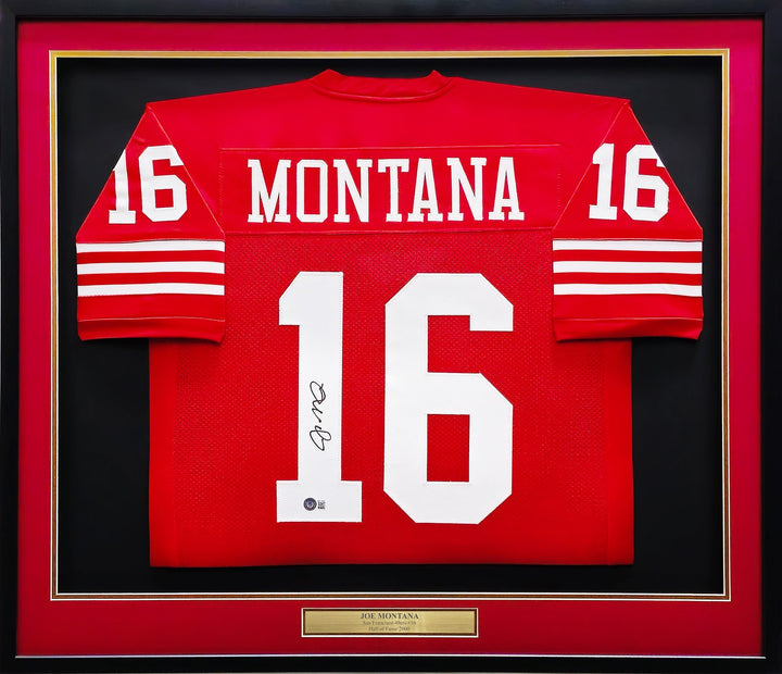 San Francisco 49ers Joe Montana Signed Framed Red Jersey Beckett BAS QR