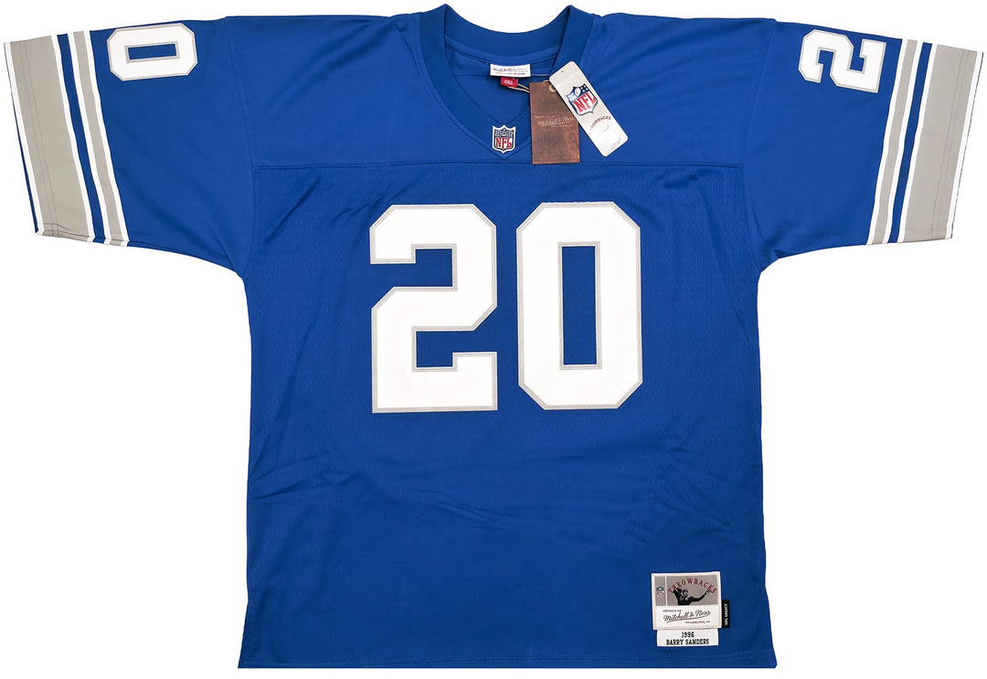 Lions Barry Sanders Auto Blue M&N 1996 NFL Legacy Throwback Jersey 44 Beckett