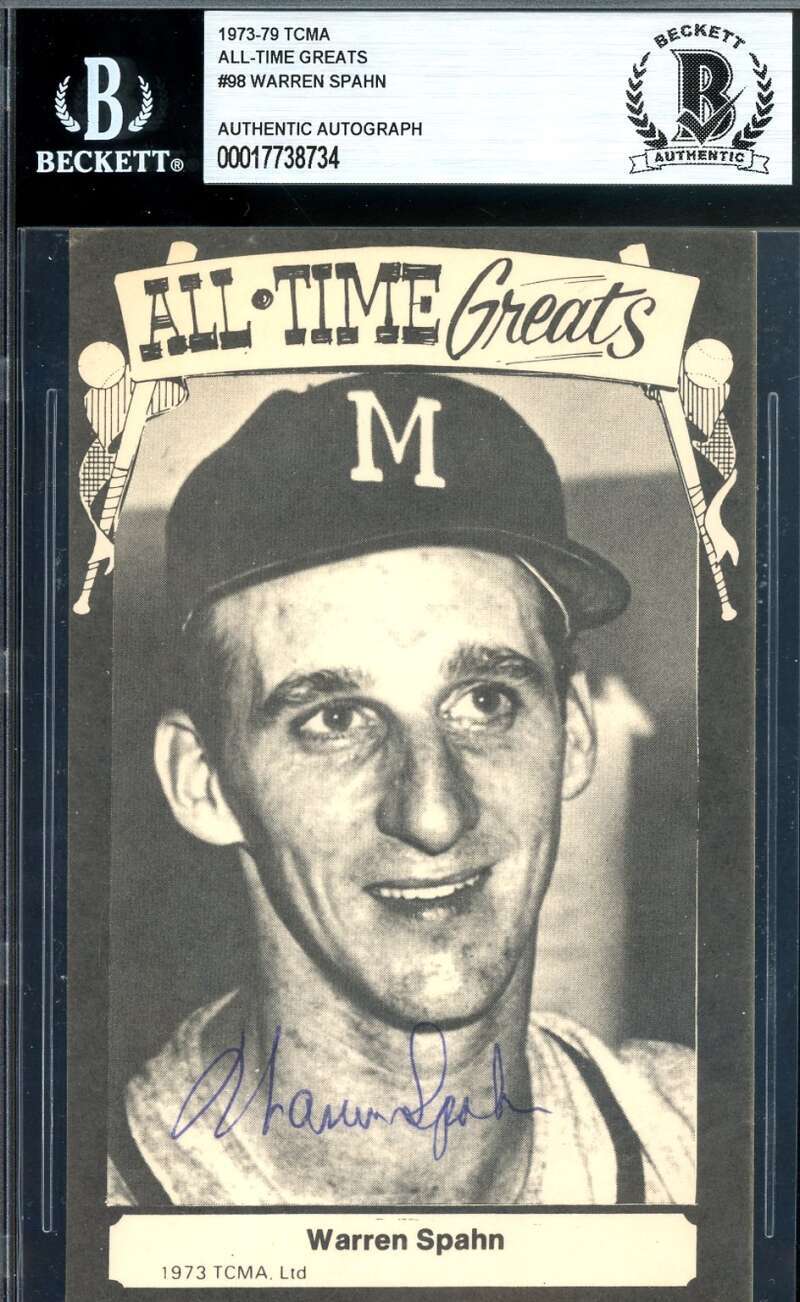 Warren Spahn Beckett BAS Signed 1973-79 TCMA All Time Greats Autograph