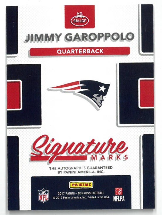 Jimmy Garoppolo signed 2017 Panini Donruss Signature Marks Auto Card #SM-JGP