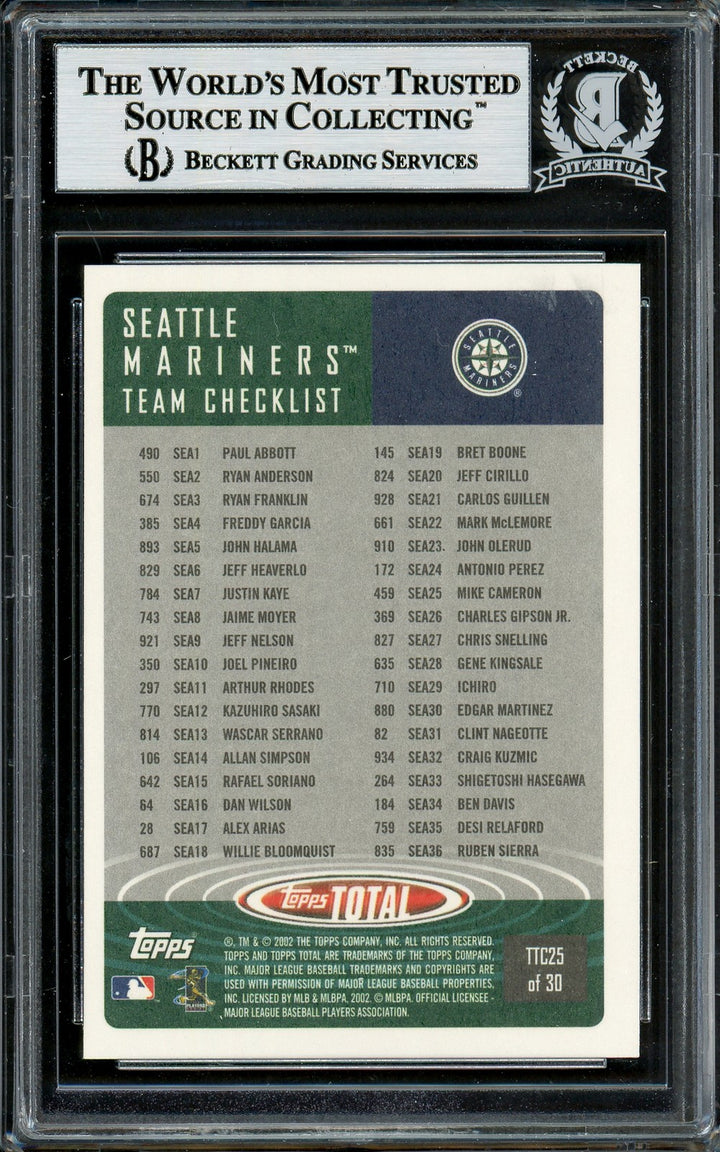 Ichiro Suzuki Signed 2002 Topps Total Card TTC25 Seattle Mariners Beckett