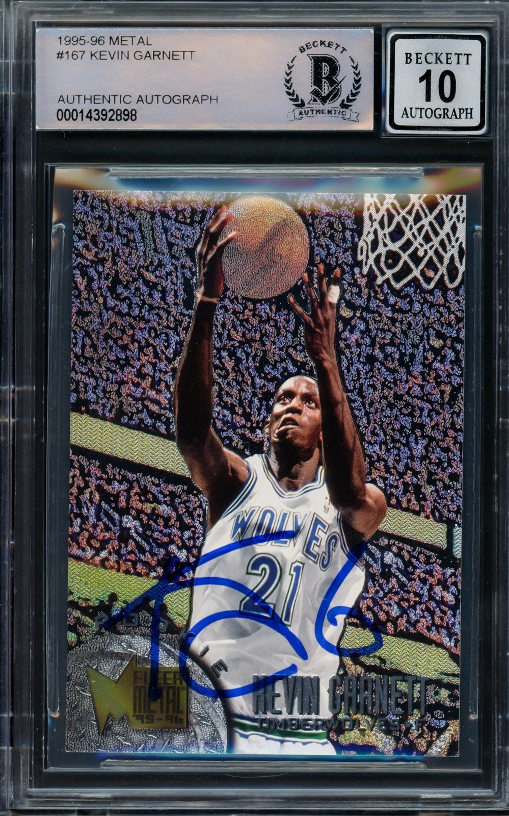 Kevin Garnett Signed 1995-96 Fleer Metal RC 167 Timberwolves Auto GM 10 Beckett