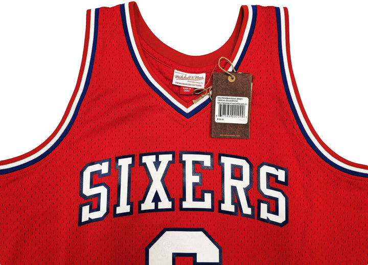 76ers Julius Dr J Erving Auto Red Mitchell Ness Swingman 82 Jersey 83 Champ BAS