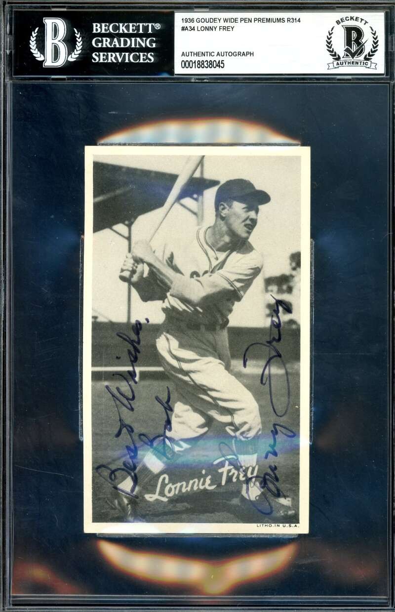 Lonny Frey Beckett BAS Signed 1936 Goudey Wide Pen Premiums R314 Autograph