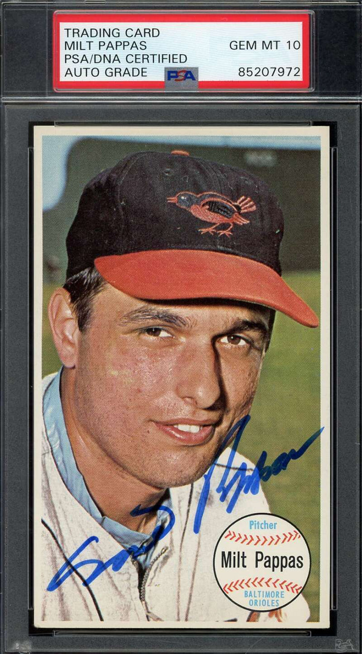 Milt Pappas Gem Mint 10 PSA DNA Signed 1964 Topps Giants Autograph
