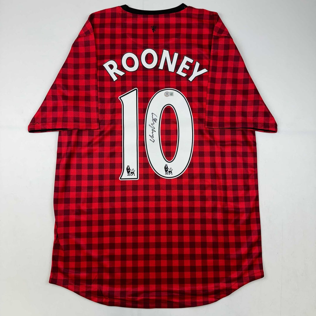 Autographed/Signed Wayne Rooney Manchester United Red Checkered Jersey COA