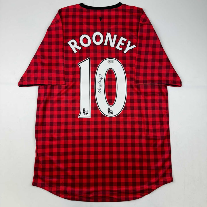 Autographed/Signed Wayne Rooney Manchester United Red Checkered Jersey COA