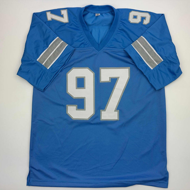 Autographed/Signed Aidan Hutchinson Detroit Blue Current Jersey Beckett COA