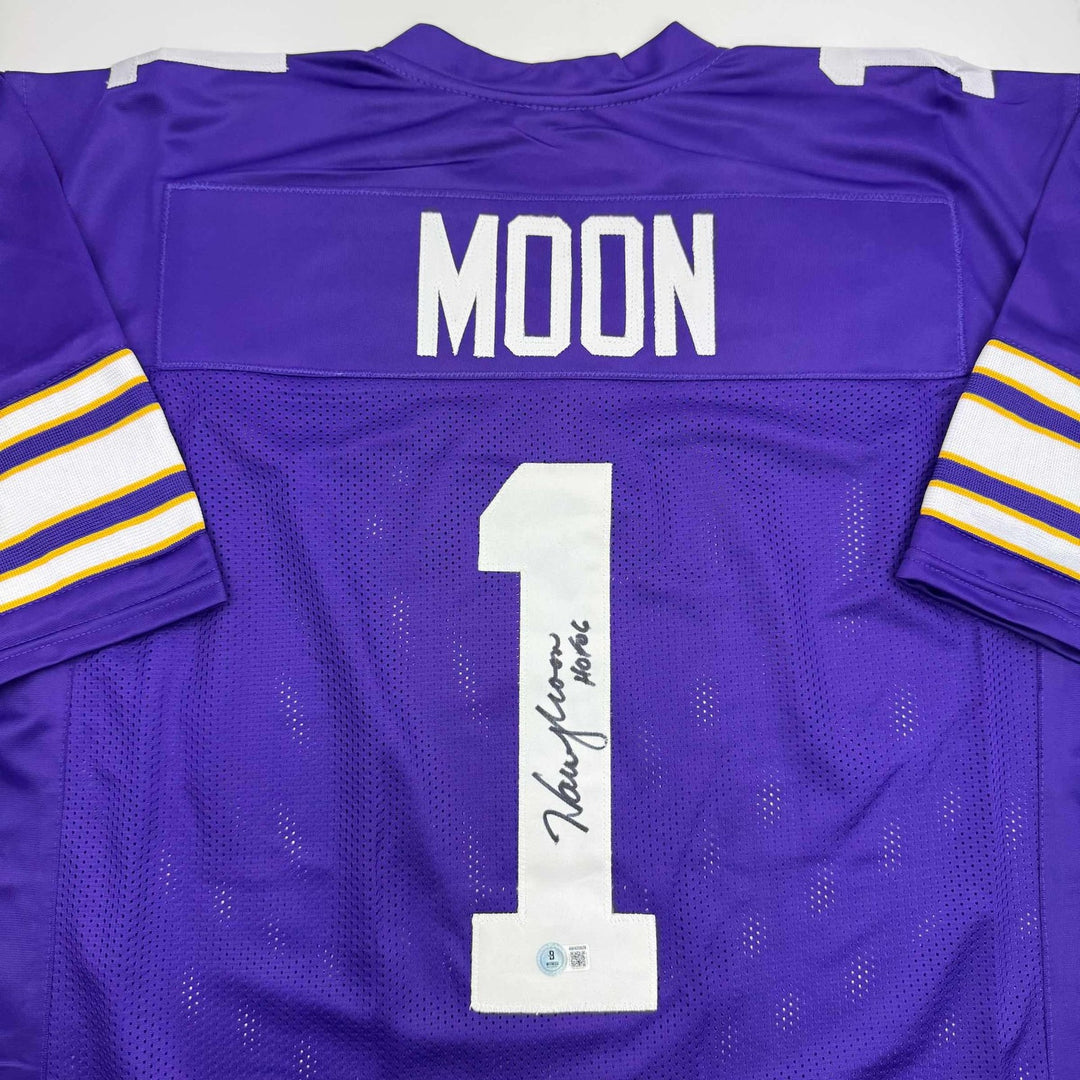 Autographed/Signed Warren Moon HOF 06 Minnesota Purple Jersey Beckett COA