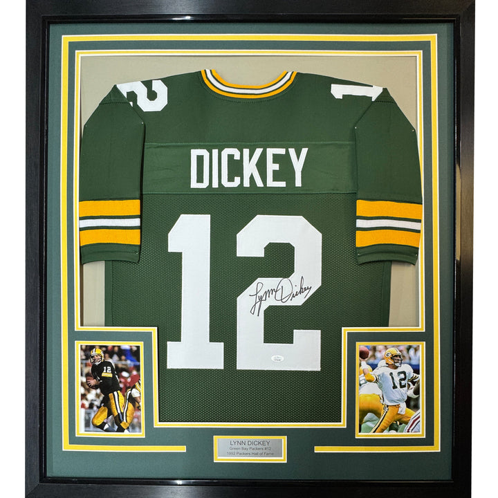 FRAMED Autographed/Signed LYNN DICKEY 33x42 Green Bay Green Jersey JSA COA Auto