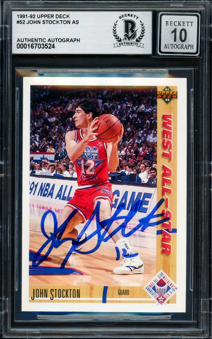 John Stockton Auto 1991-92 Upper Deck Card 52 Jazz Auto GM 10 Beckett #16703524