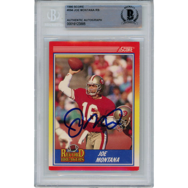 Joe Montana Autographed/Signed 1990 Score 594 Trading Card Beckett 47129