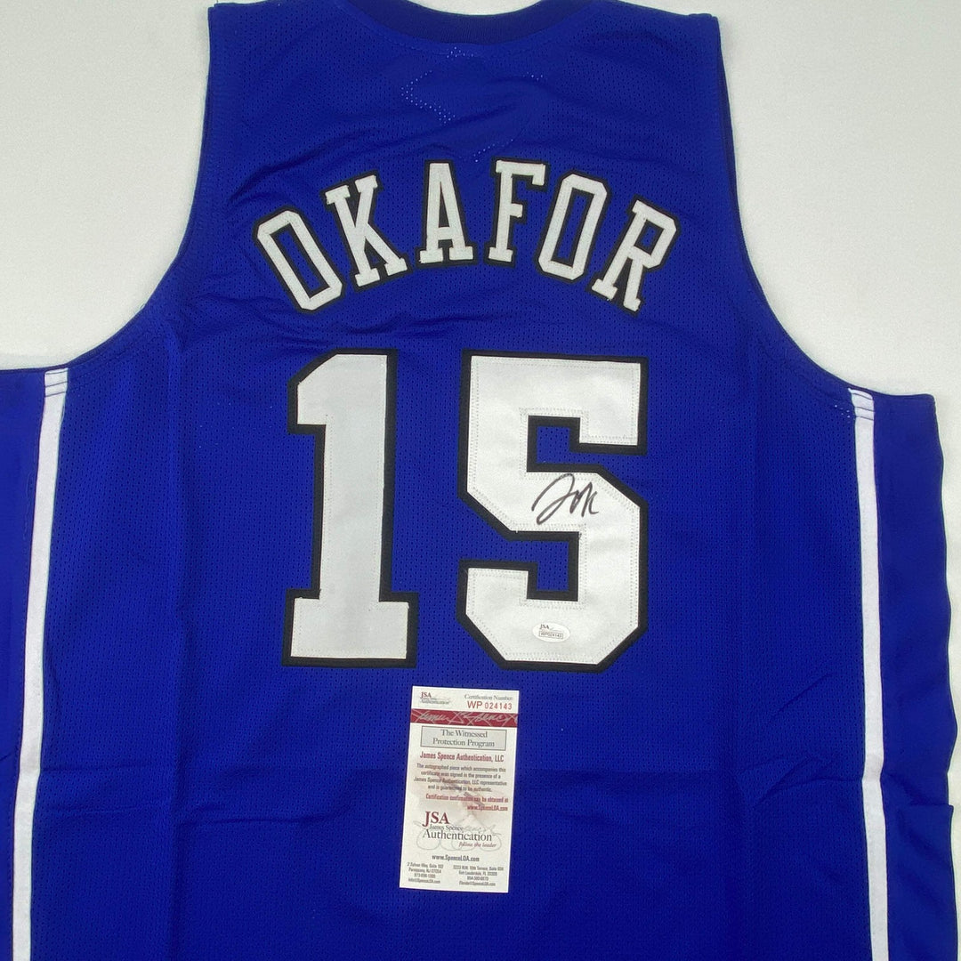 Autographed/Signed JAHLIL OKAFOR Duke Blue College Jersey JSA COA Auto