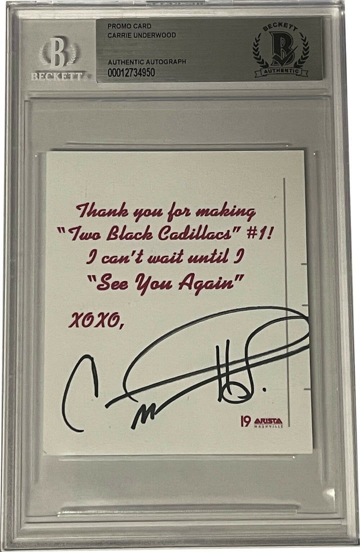 Carrie Underwood signed Two Black Cadillacs #1 Thank You Cut- BAS/Beckett Encap