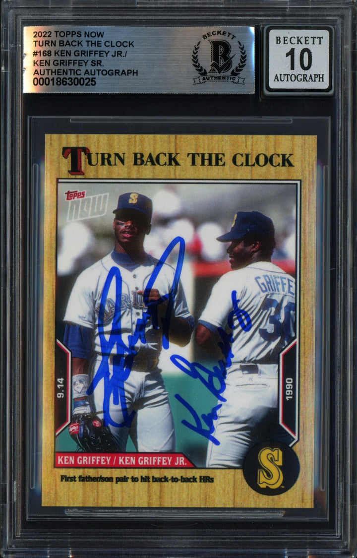 Ken Griffey Jr. & Sr. Signed 2022 Topps Now Card 168 Mariners Auto GM 10 Beckett