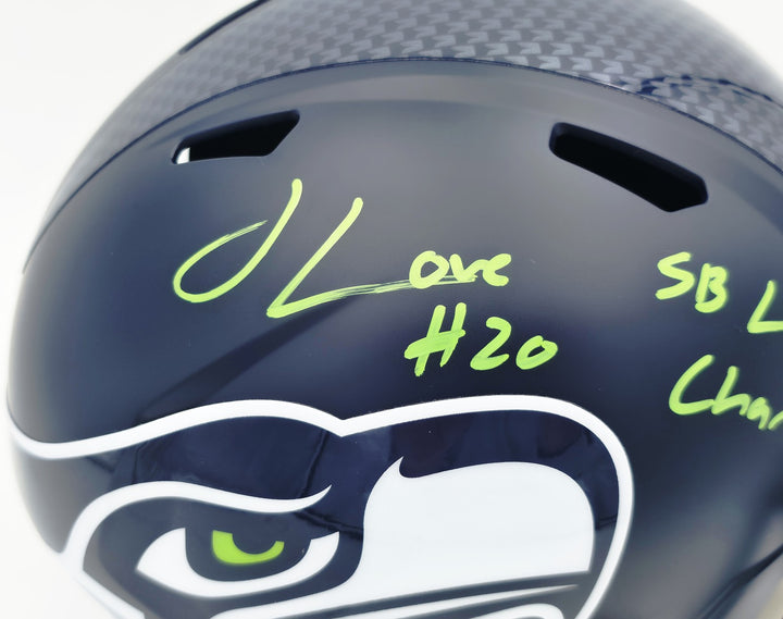 Julian Love Signed Seahawks Blue Full Size SB LX Champions Logo Speed Replica