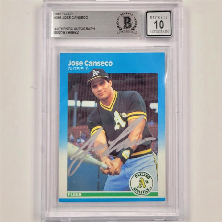 Jose Canseco signed 1987 Fleer #389 card autograph 862 ~ Beckett BAS 10 auto