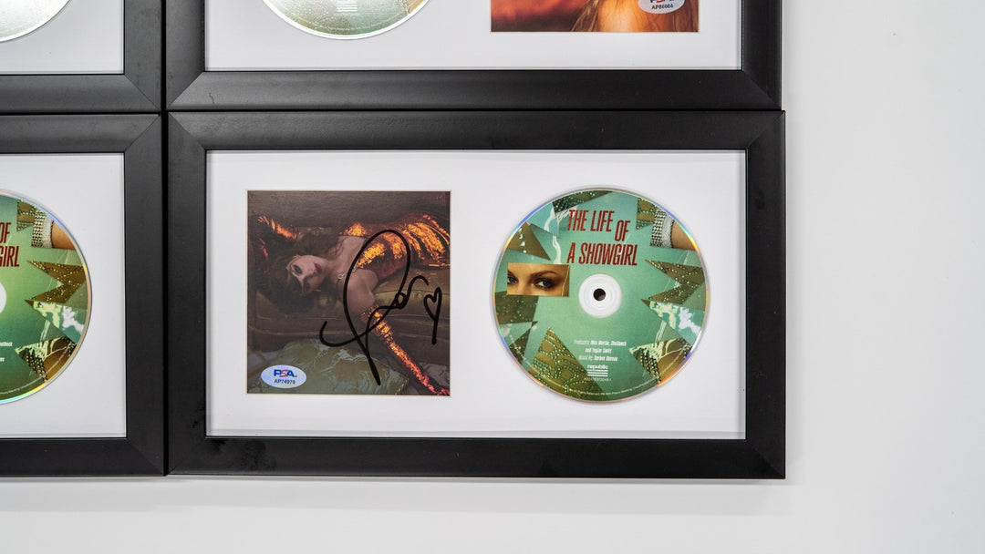 Taylor Swift Signed CD Cover Bundle Framed PSA/DNA The Life of a Showgirl