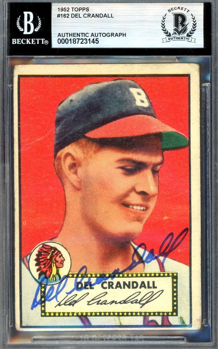 Del Crandall Beckett BAS Signed 1952 Topps Autograph