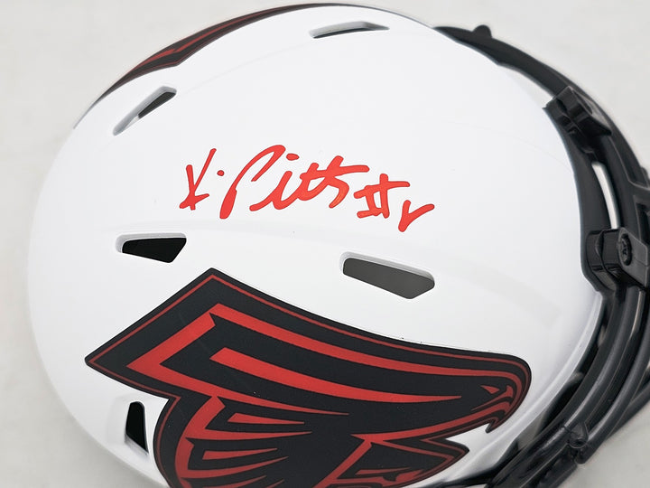 Kyle Pitts Auto Signed Falcons Lunar Eclipse White Speed Mini Helmet Beckett Wit