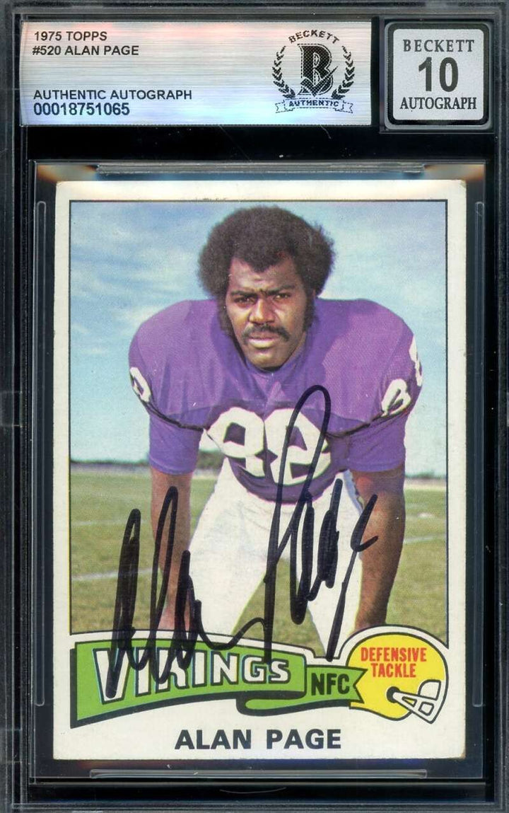 Alan Page Gem Mint 10 Beckett BAS Signed 1975 Topps Autographed