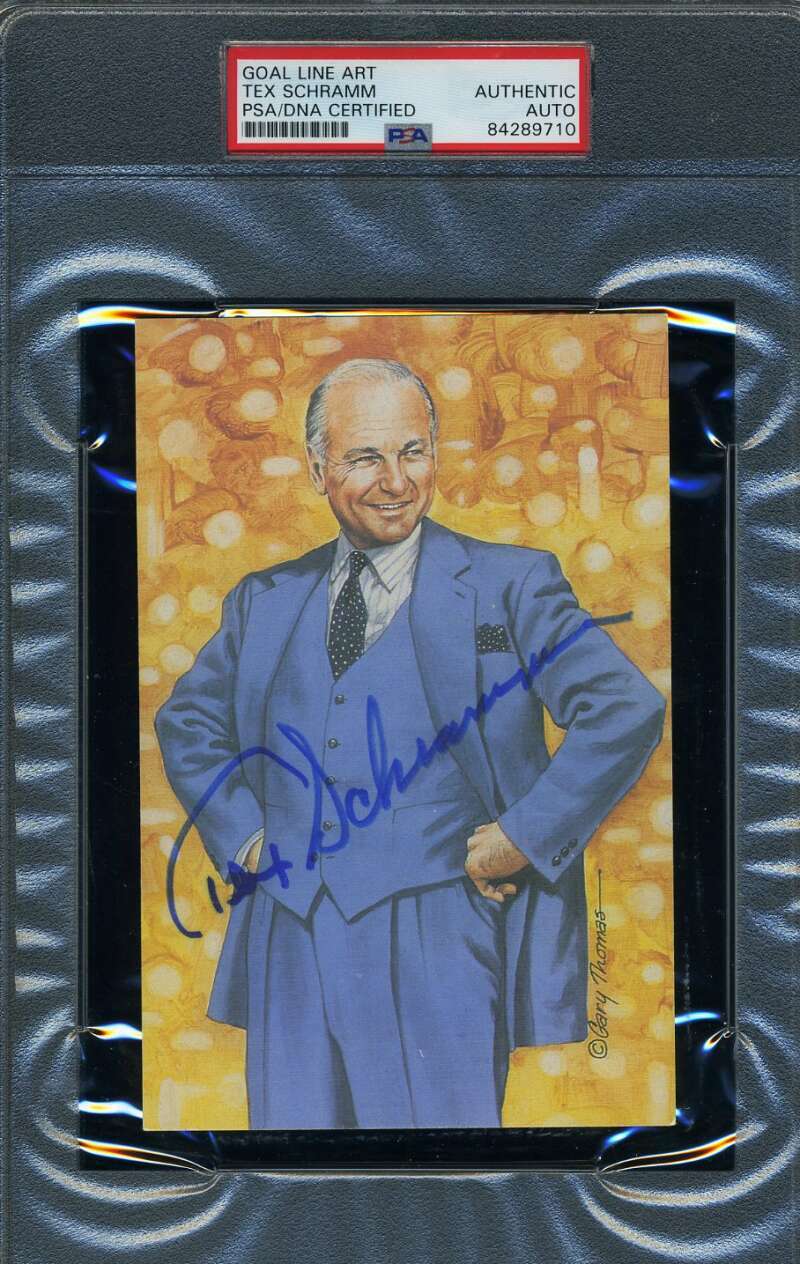 Tex Schramm PSA DNA Coa Signed Slabbed Goal Line Art Card Autograph